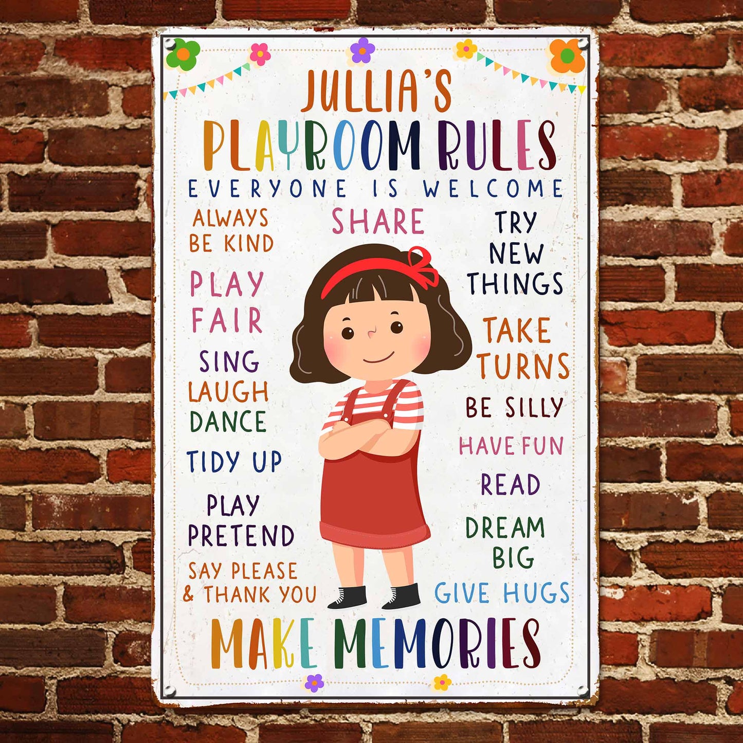 Kid Playroom Rules - Personalized Metal Sign