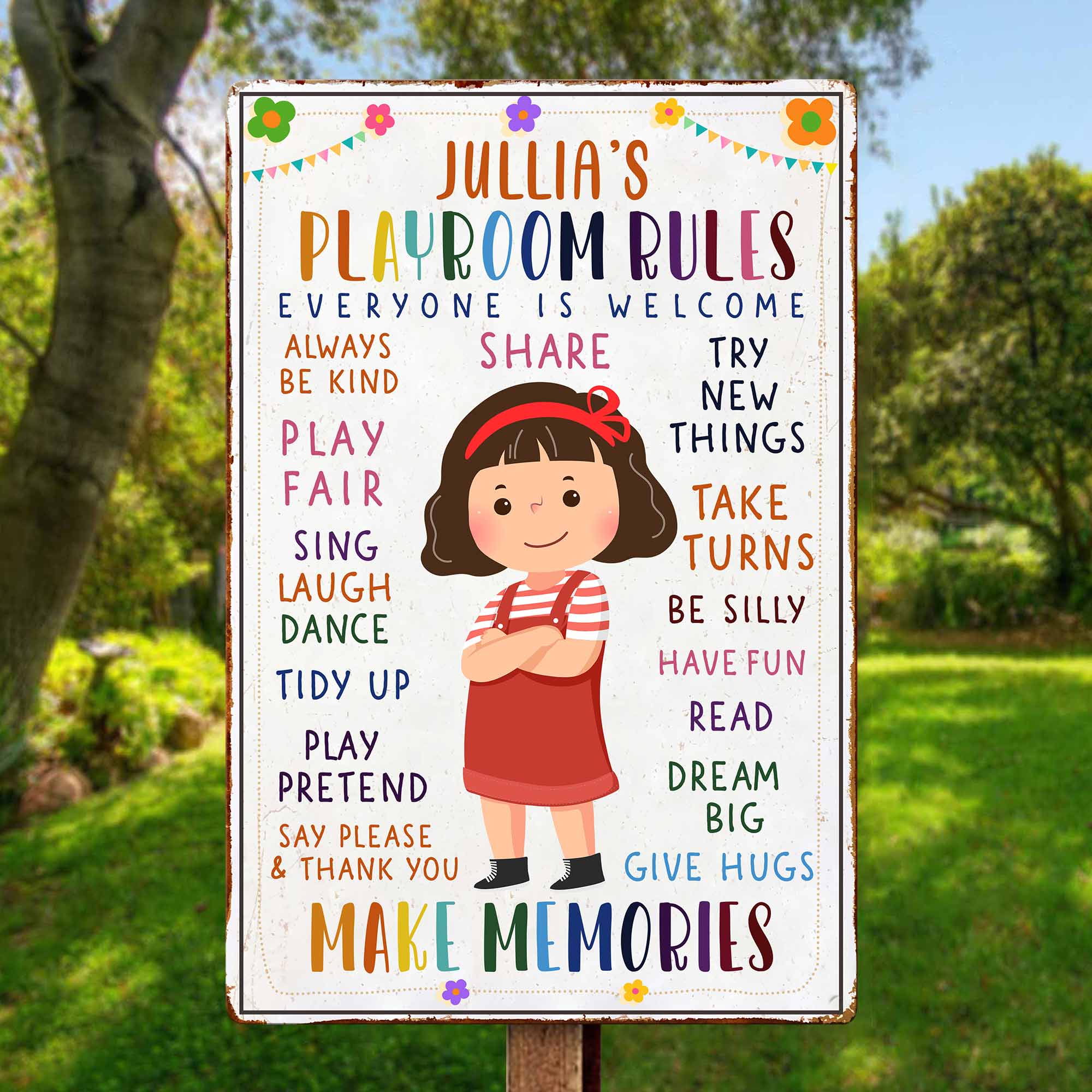 Kid Playroom Rules - Personalized Metal Sign