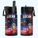 Kid Racing Custom Photo - Personalized Water Bottle