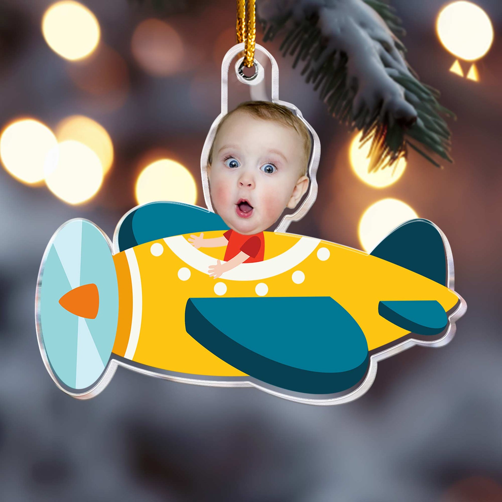 Kid Riding Airplane  - Personalized Acrylic Photo Ornament