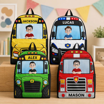 Kid Riding Car - Personalized Backpack