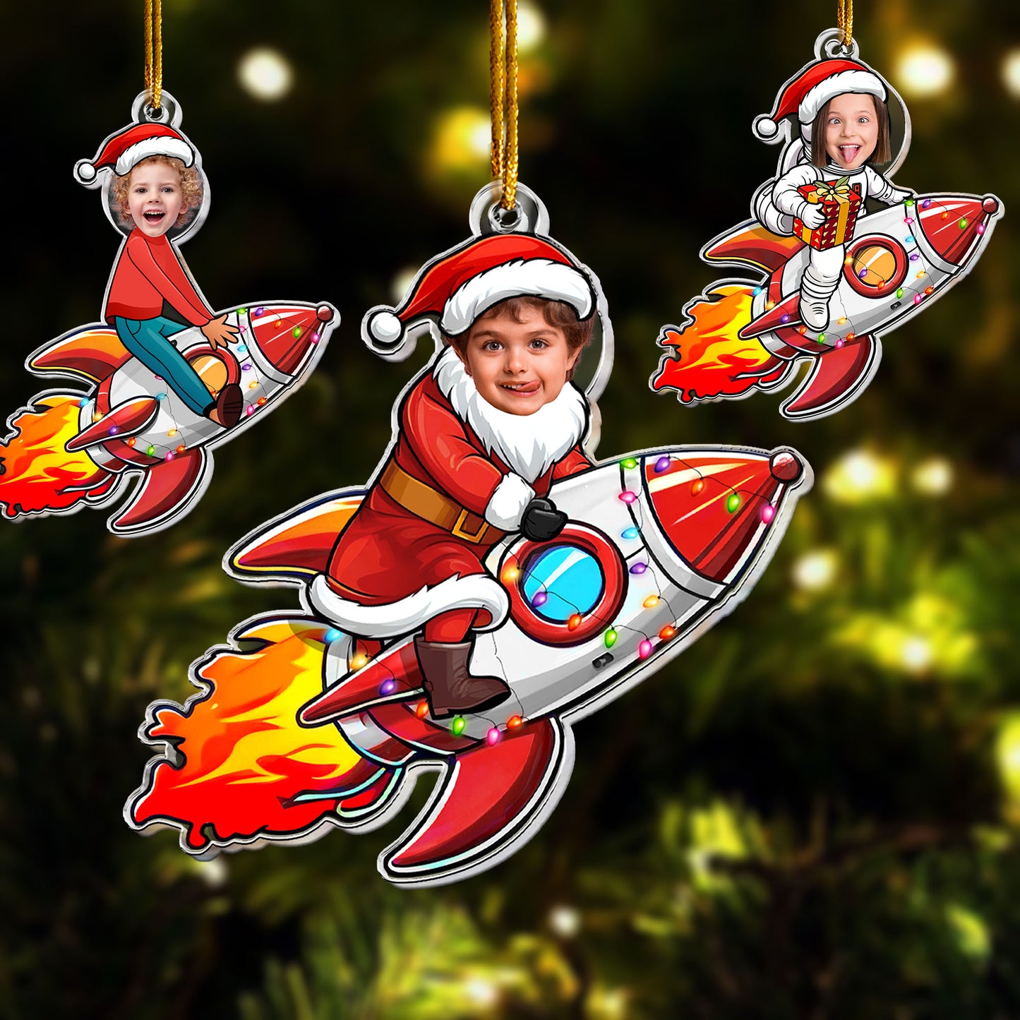 Kid Riding Rocket - Personalized Acrylic Photo Ornament