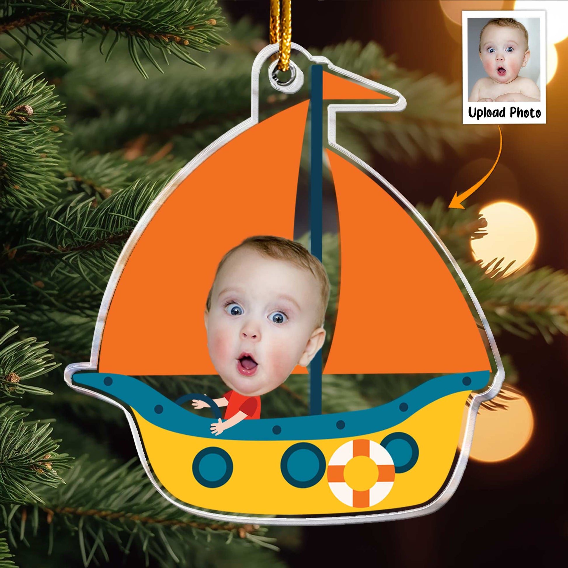 Kid Riding Sailboat - Personalized Acrylic Photo Ornament