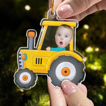 Kid Riding Tractor - Personalized Acrylic Photo Ornament