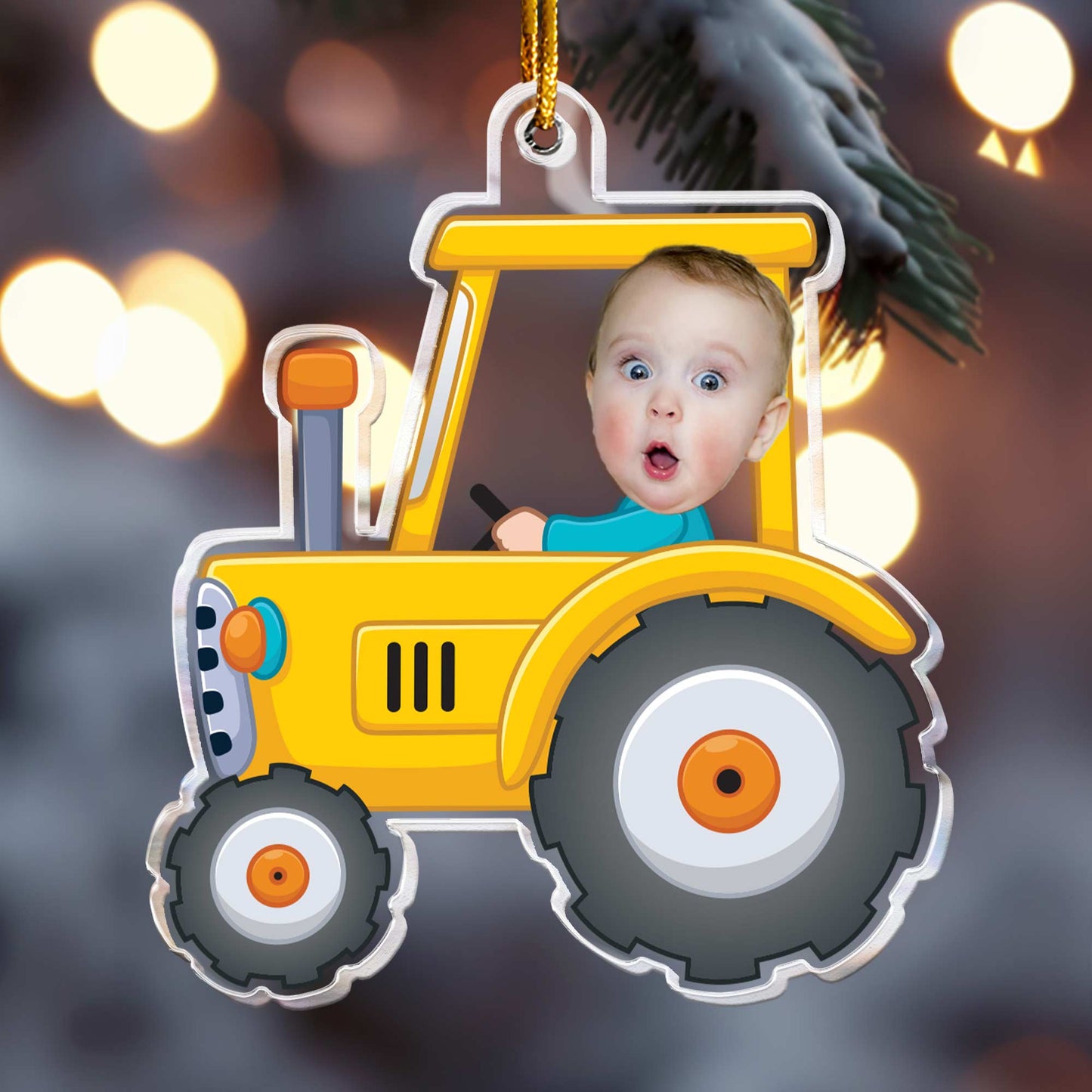 Kid Riding Tractor - Personalized Acrylic Photo Ornament