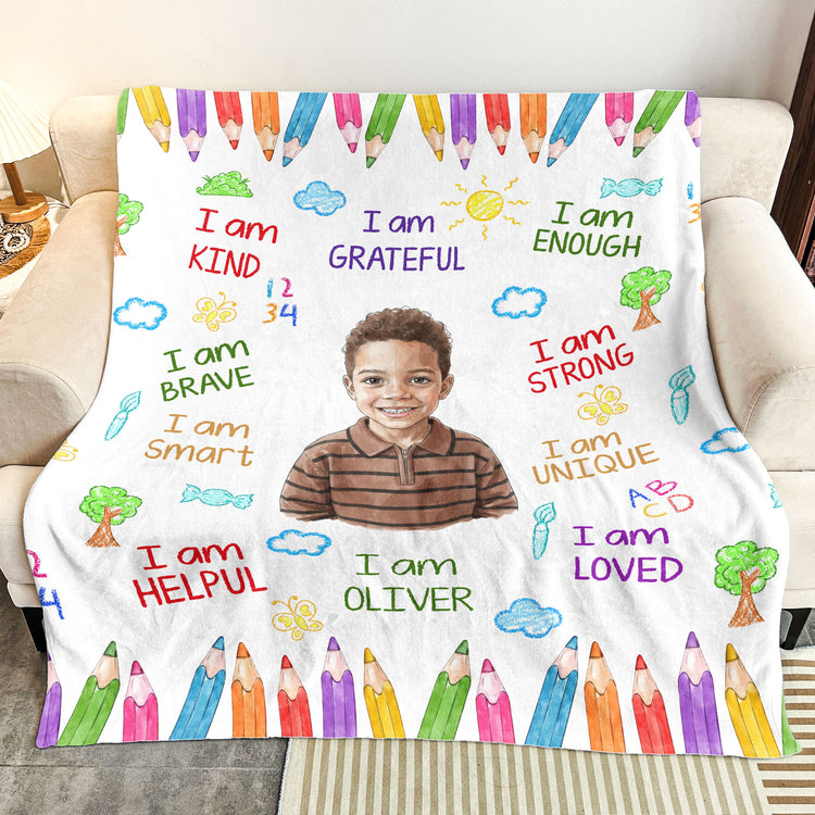 Kid-Affirmations-I-Am-Kind-Smart-Loved-Watercolor-Personalized-Blanket-2