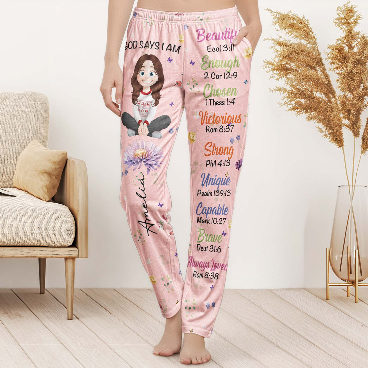 Kid-Birth-Flower-God-Says-I-Am-Personalized-Lounge-Pants-1