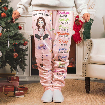 Kid Birth Flower God Says I Am - Personalized Sweatpants