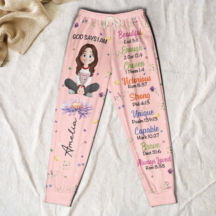 Kid-Birth-Flower-God-Says-I-Am-Personalized-Sweatpants