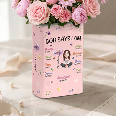 Kid Birth Flower God Says I Am - Personalized Vase