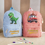 Kid-Cartoon-Dinosaurus-&-Vehicles-Personalized-Backpack-1