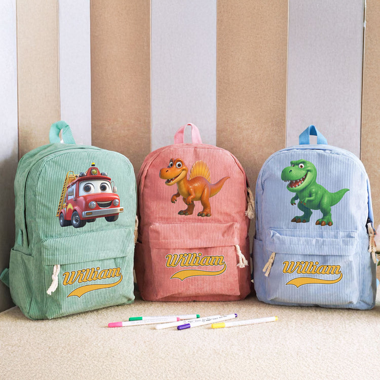 Kid-Cartoon-Dinosaurus-&-Vehicles-Personalized-Backpack-2