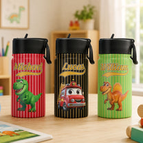 Kid_Cartoon_Dinosaurus_Vehicles_Personalized_Water_Bottle_1