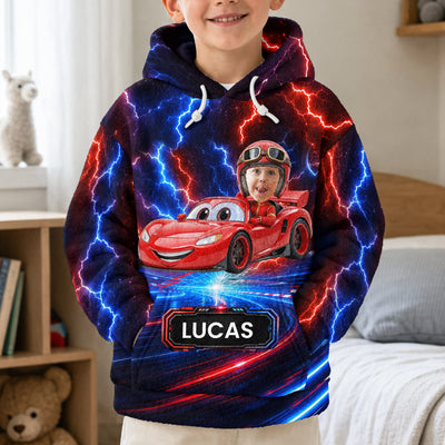 Kid Racing Custom Photo - Personalized Hoodie