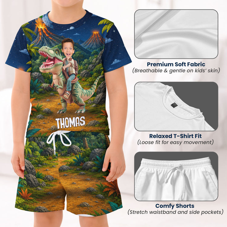 Kid-Riding-Dinosaur-Custom-Photo-Personalized-Kids-Clothing-Set-5