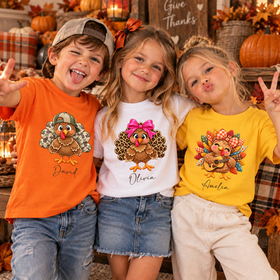 Kid Turkey Custom Name - Thanksgiving Gift For Kids, Granddaughter, Grandson - Personalized Shirt