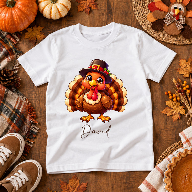 Kid-Turkey-Custom-Name-Thanksgiving-Gift-For-Kids,-Granddaughter,-Grandson-Personalized-Shirt-3