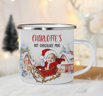 Kid's Hot Chocolate Mug With Christmas Sleigh - Personalized Photo Enamel Mug