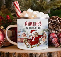 Kid's Hot Chocolate Mug With Christmas Sleigh - Personalized Photo Enamel Mug