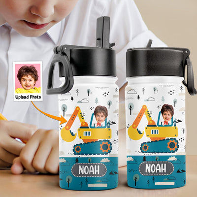 Kids Riding Vehicle - Personalized Photo Kids Water Bottle With Straw Lid