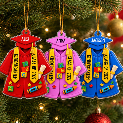 Kindergarten Preschool Graduation Grad Gown & Cap - Personalized Ornament