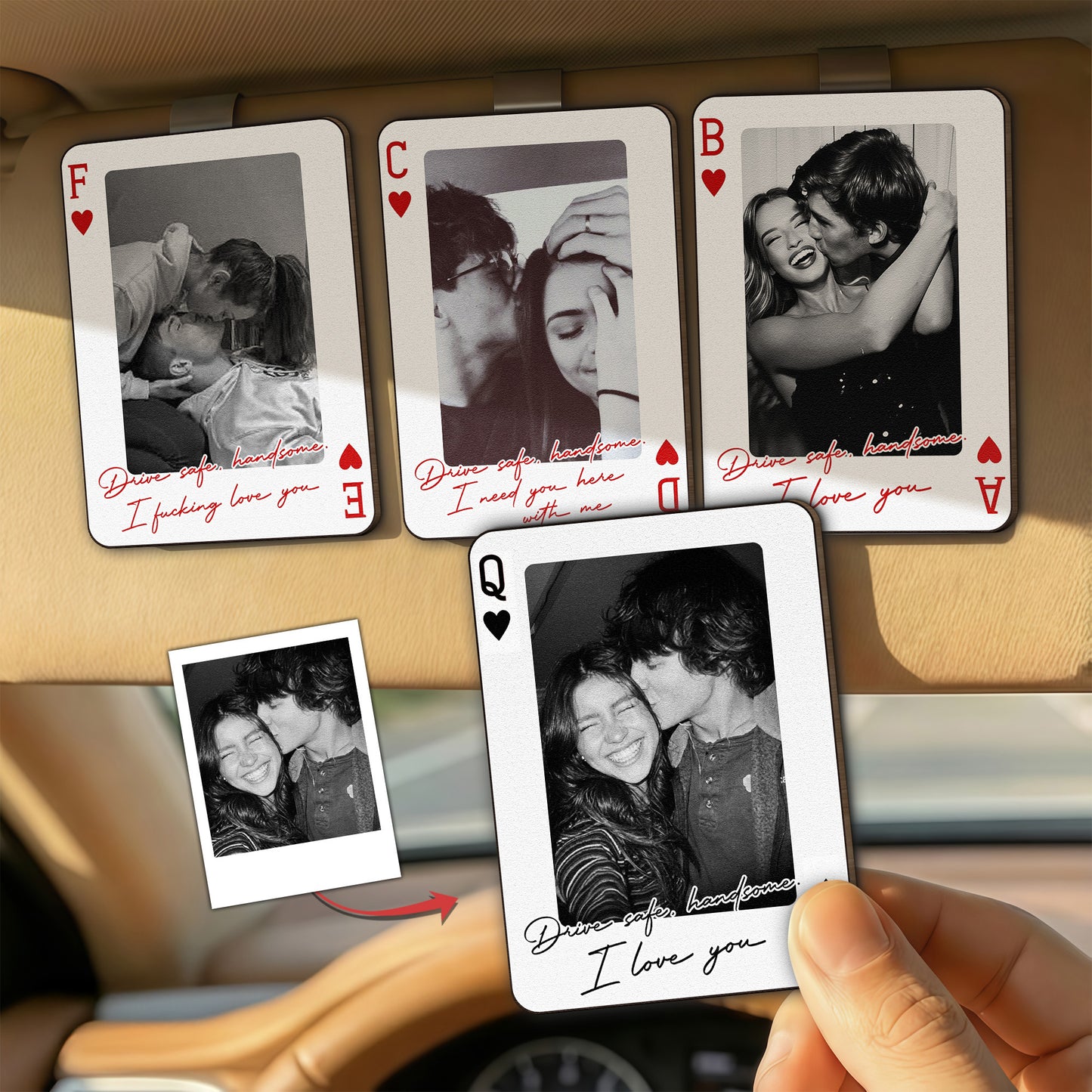 King & Queen Custom Couples Photo Drive Safe I Love You We're A Perfect Pair - Personalized Wooden Photo Car Visor Clip