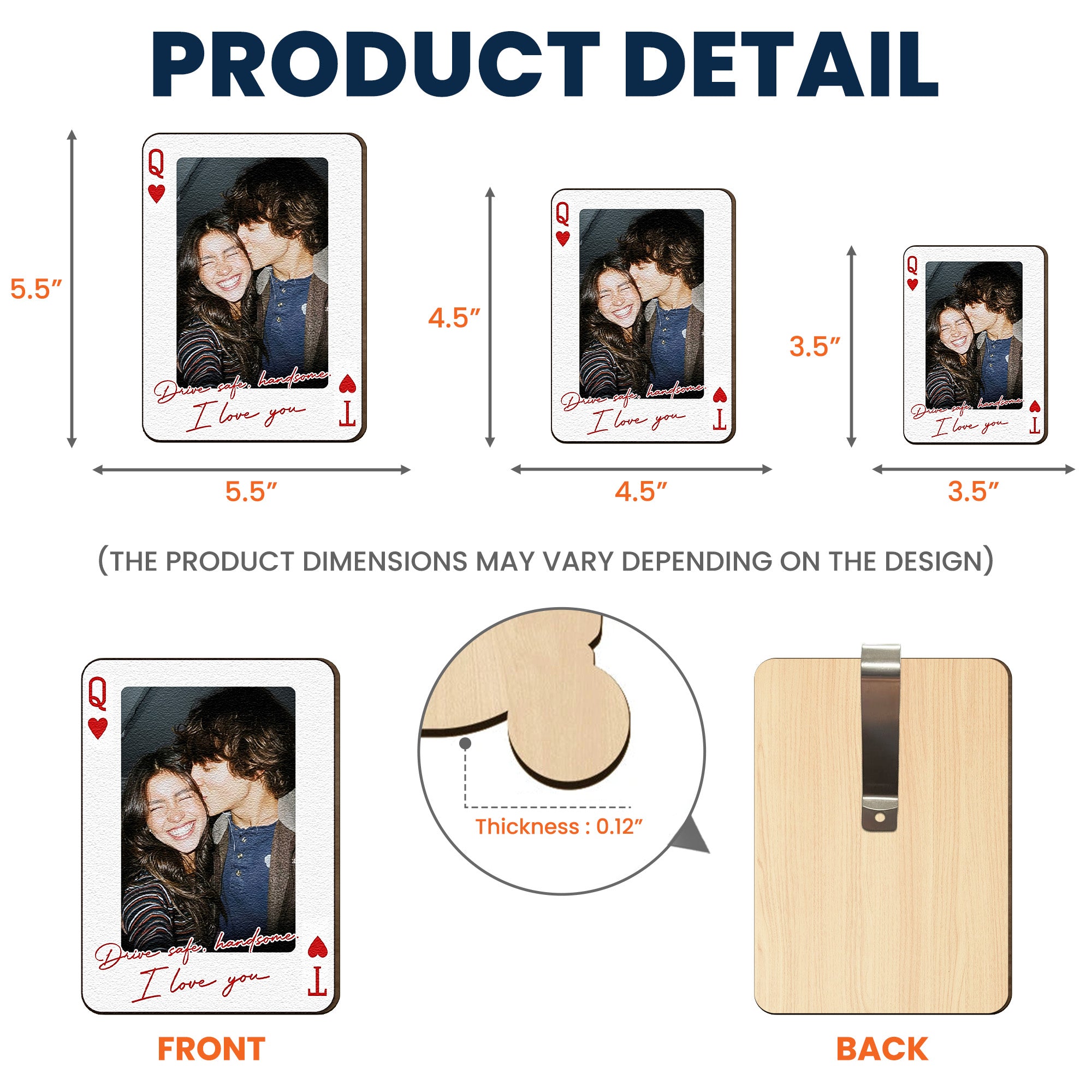 King & Queen Custom Couples Photo Drive Safe I Love You We're A Perfect Pair - Personalized Wooden Photo Car Visor Clip