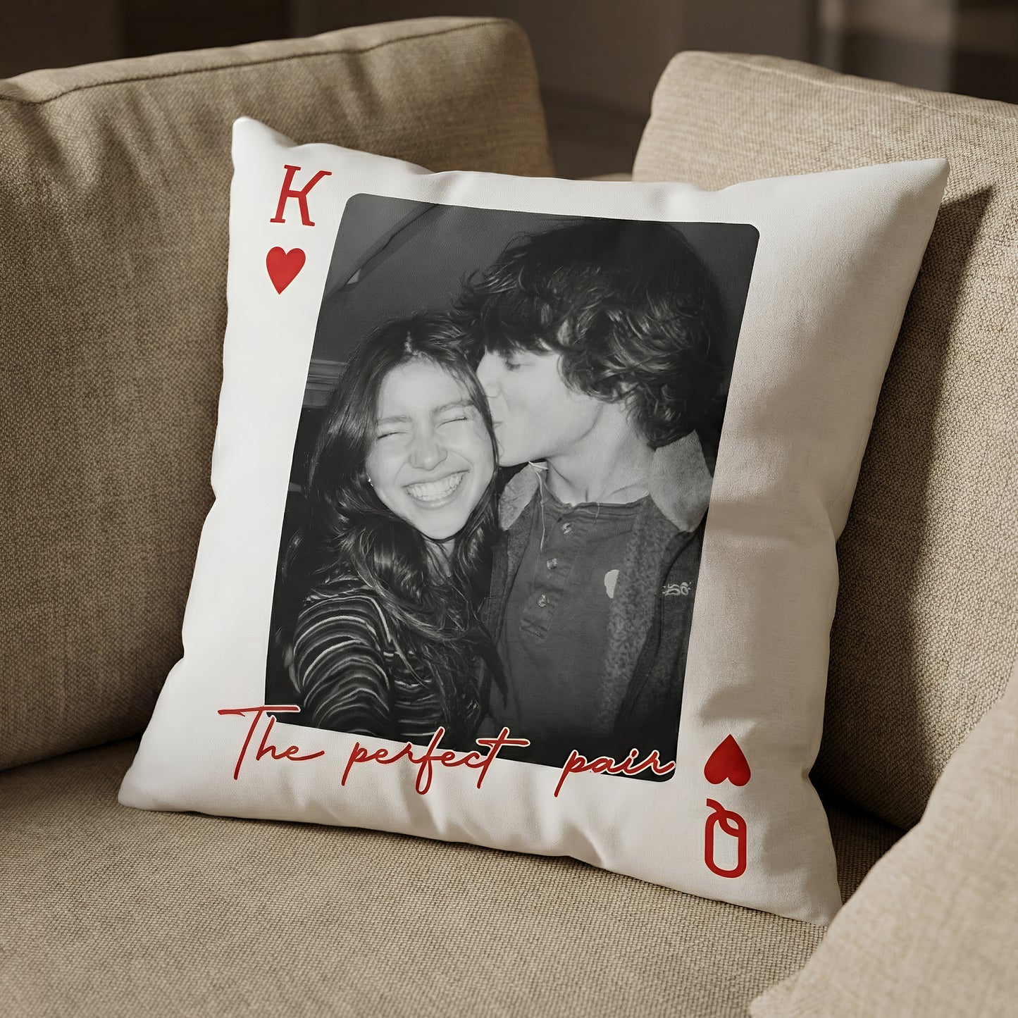 King & Queen Of Heart Custom Couples Photo Lucky Us - Personalized Photo Pillow (Insert Included)