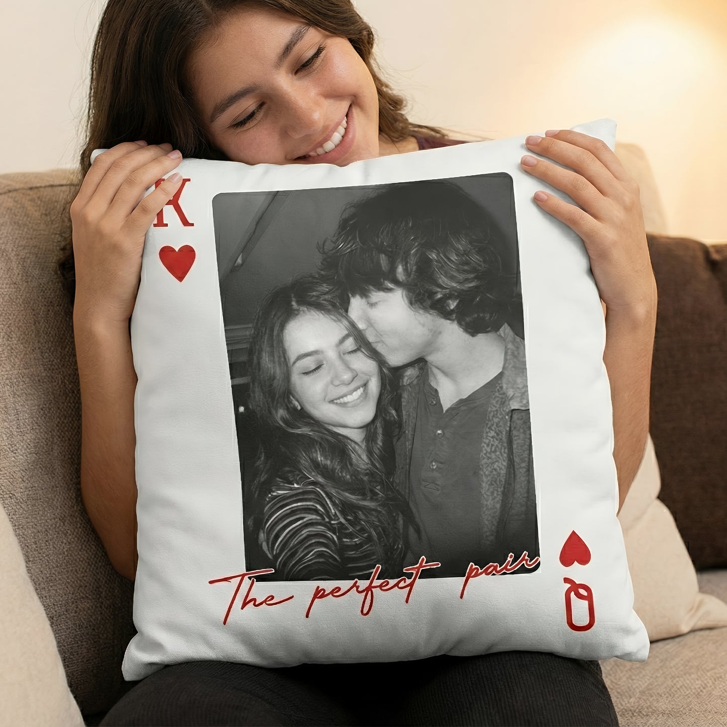 King & Queen Of Heart Custom Couples Photo Lucky Us - Personalized Photo Pillow (Insert Included)