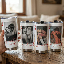 King & Queen Of Heart Custom Couples Photo Lucky Us - Personalized Photo Tumbler Cup