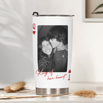 King & Queen Of Heart Custom Couples Photo Lucky Us - Personalized Photo Tumbler Cup