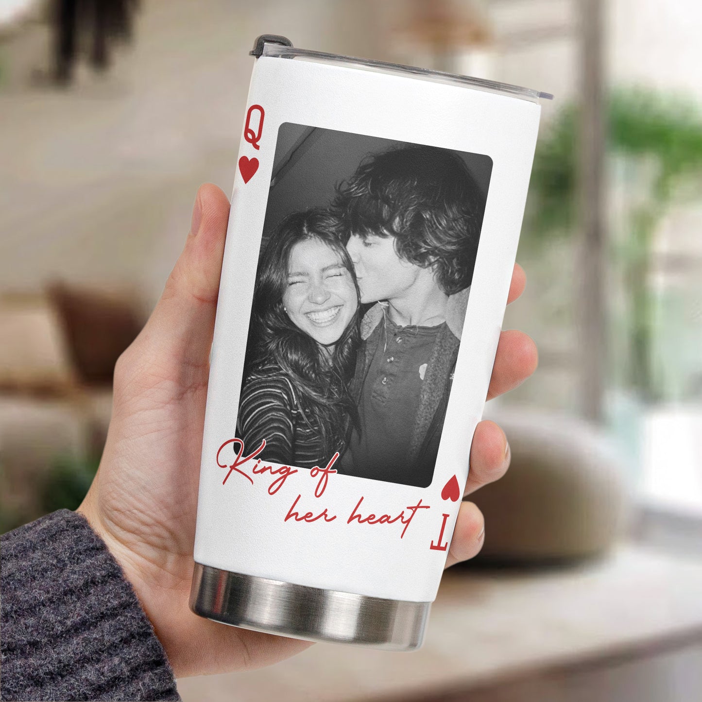 King & Queen Of Heart Custom Couples Photo Lucky Us - Personalized Photo Tumbler Cup