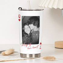 King & Queen Of Heart Custom Couples Photo Lucky Us - Personalized Photo Tumbler Cup