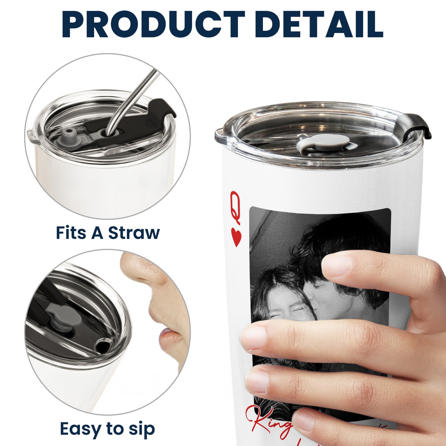 King & Queen Of Heart Custom Couples Photo Lucky Us - Personalized Photo Tumbler Cup