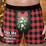 Kiss Me Under The Mistletoe Funny - Personalized Men's Boxer Briefs