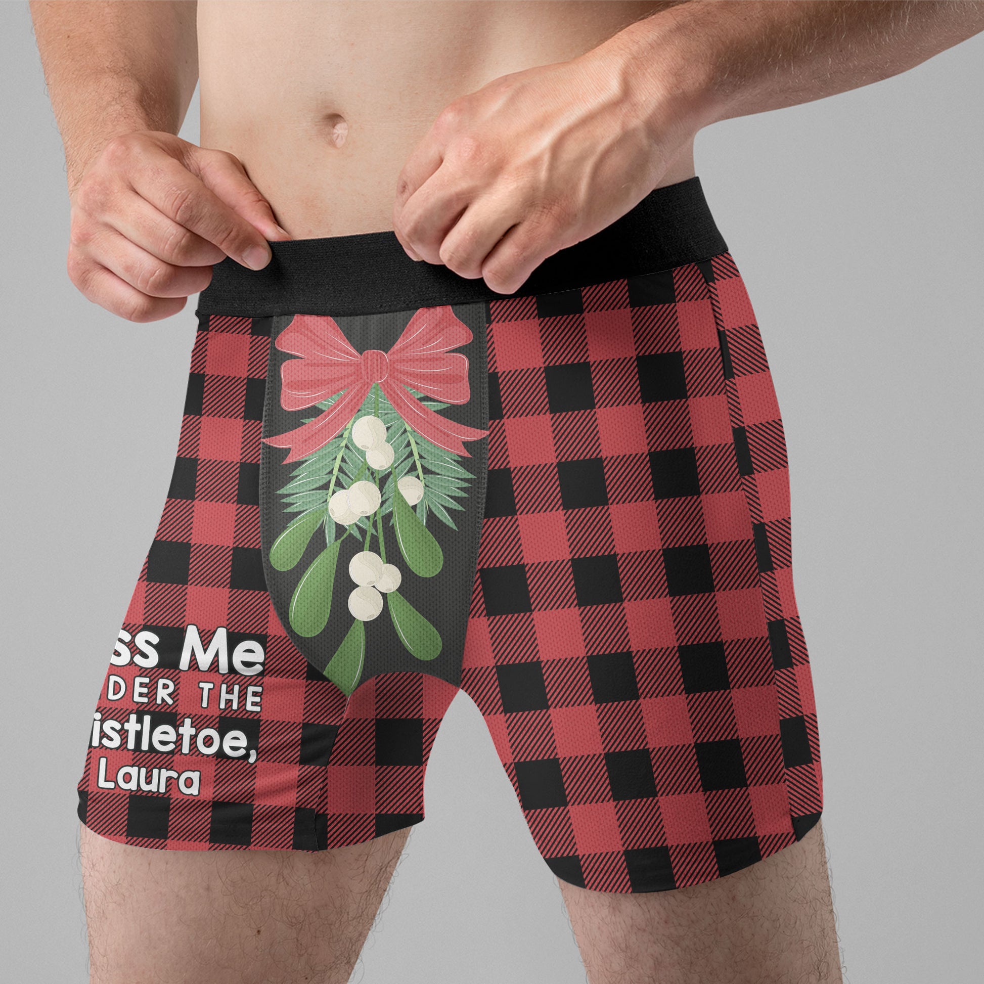 Kiss Me Under The Mistletoe Funny - Personalized Men's Boxer