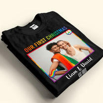 LGBT Couple Our First Christmas - Personalized Photo Matching Couple Shirt