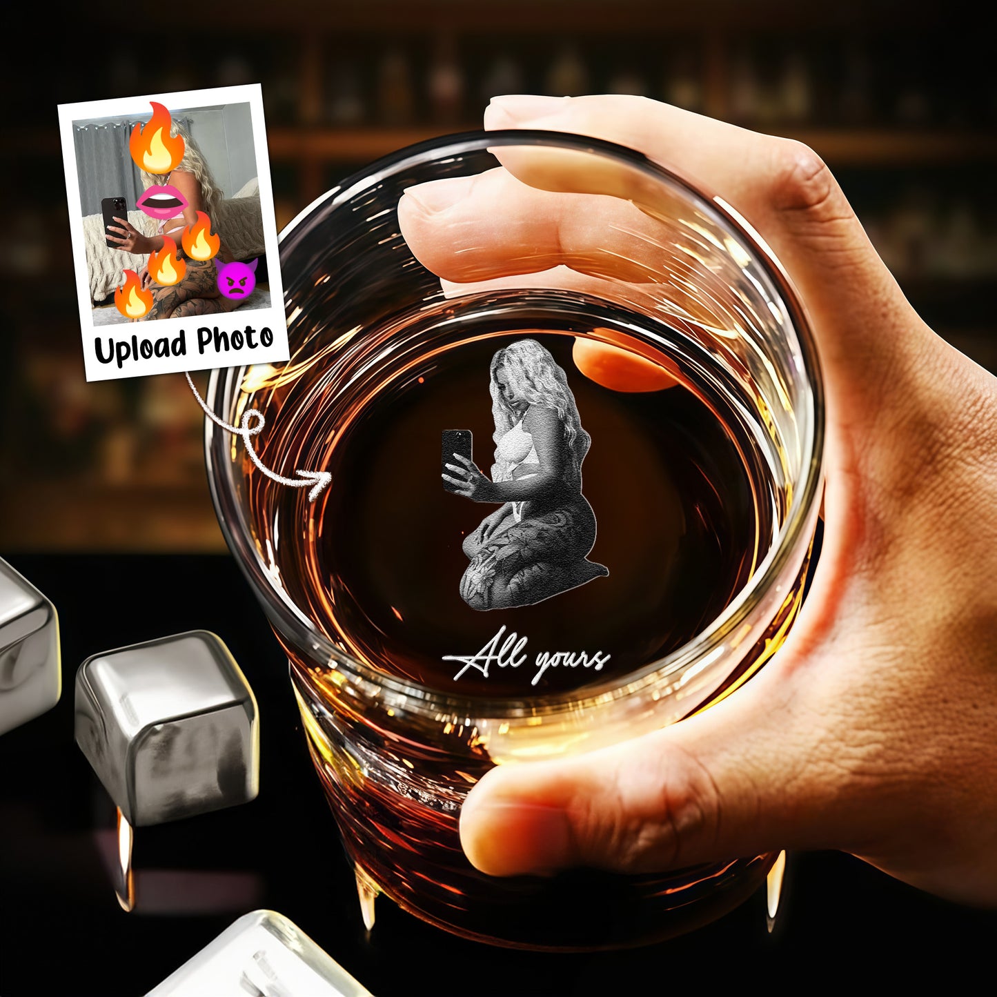 Laser-Engraved Glass With Spicy Photo For Him, Husband, Boyfriend - Personalized Whiskey Glass With Photo
