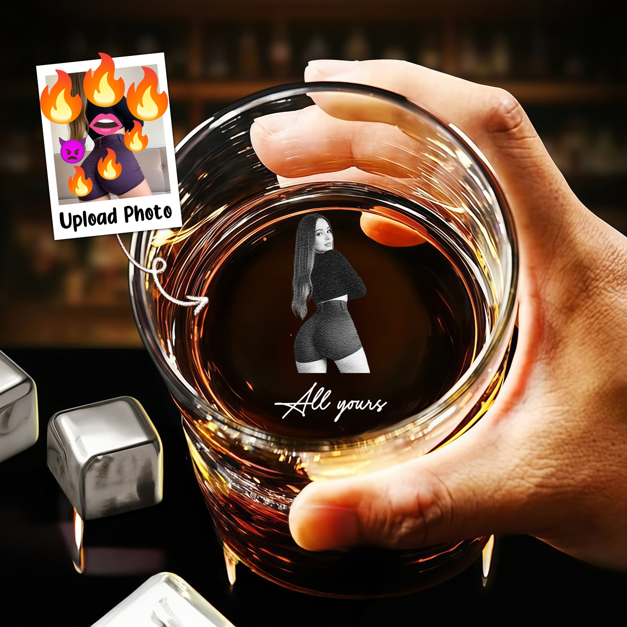 Laser-Engraved Glass With Spicy Photo For Him, Husband, Boyfriend - Personalized Whiskey Glass With Photo