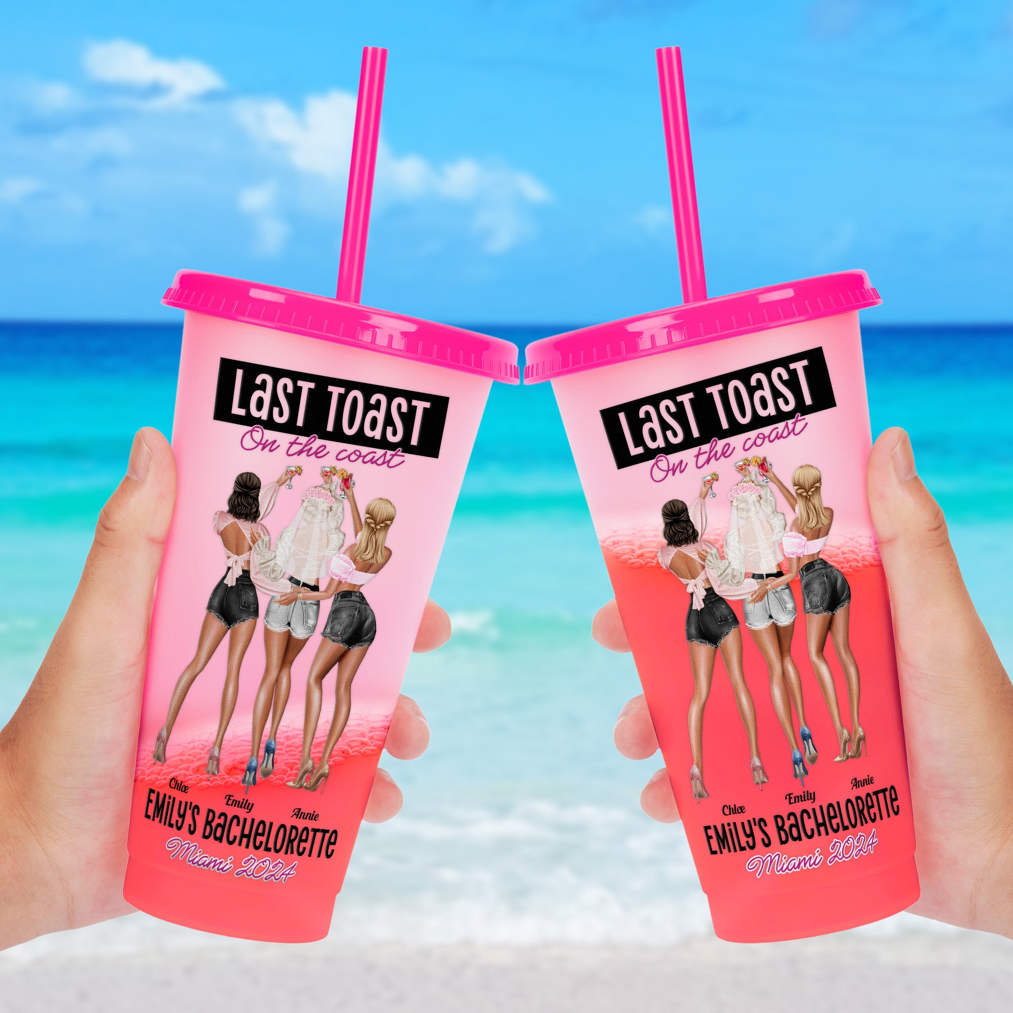 Last Toast On The Coast Bachelorette Gift - Personalized Color Changing Cup