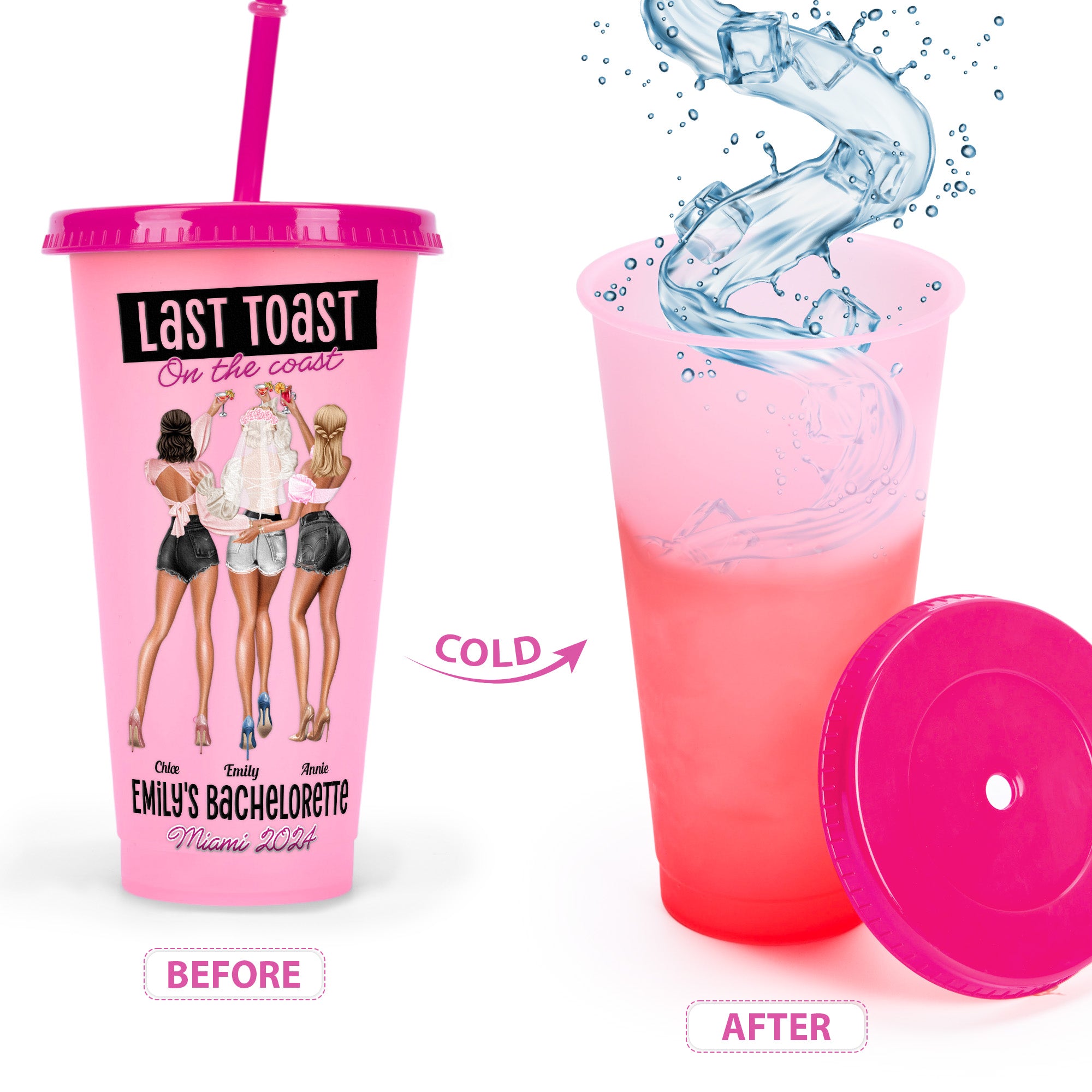 Last Toast On The Coast Bachelorette Gift - Personalized Color Changing Cup