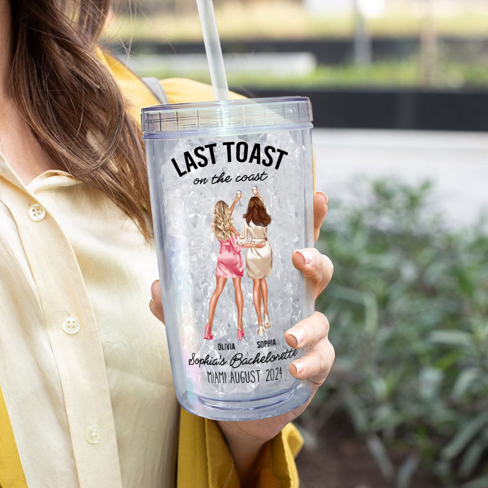 Last Toast On The Coast Bachelorette Party - Personalized Acrylic Tumbler With Straw