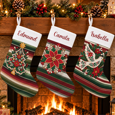 Latino Navidad Stocking With Custom Name - Serape Christmas Decor - Personalized Stocking