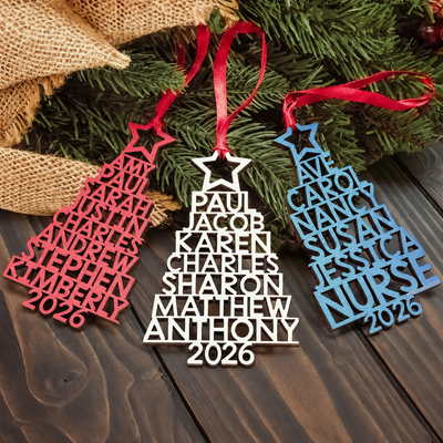 Custom Family Names 2026 Christmas Tree Ornament Up To 14 Names - Personalized Family Ornament