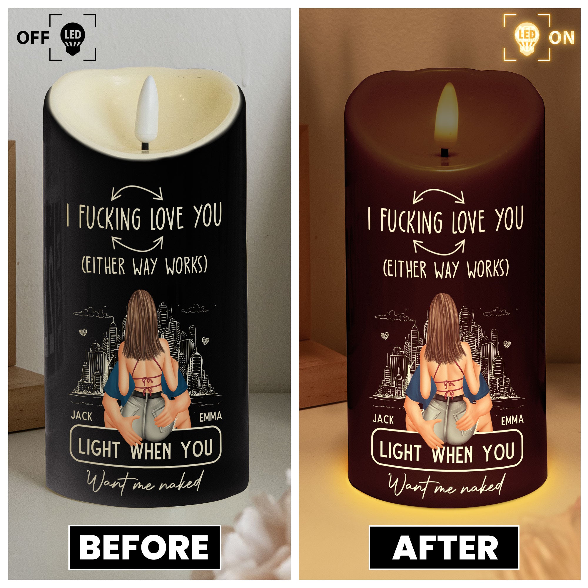 Led Candle F*ck Love You Light When You Want Me Naked - Personalized LED Candle