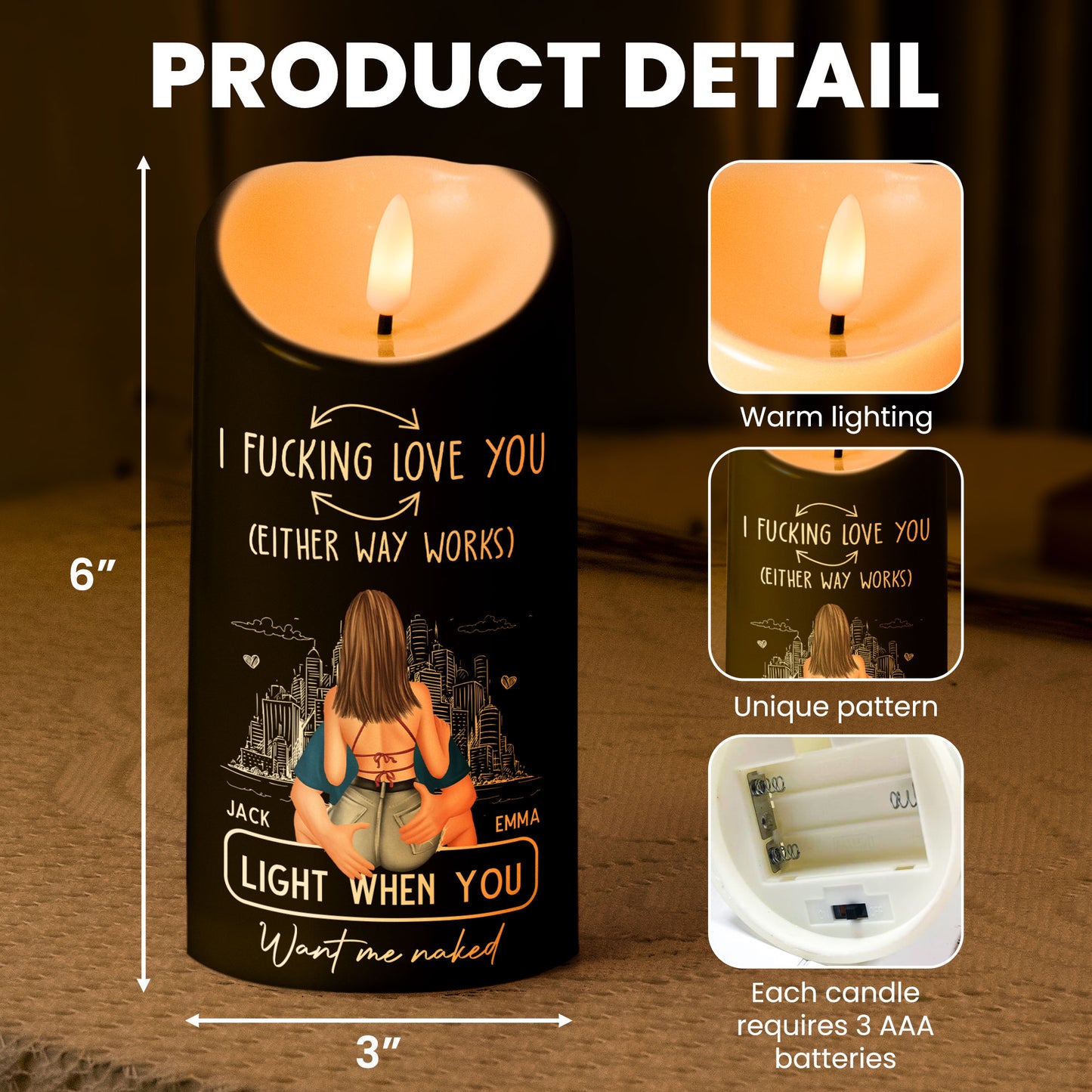 Led Candle F*ck Love You Light When You Want Me Naked - Personalized LED Candle