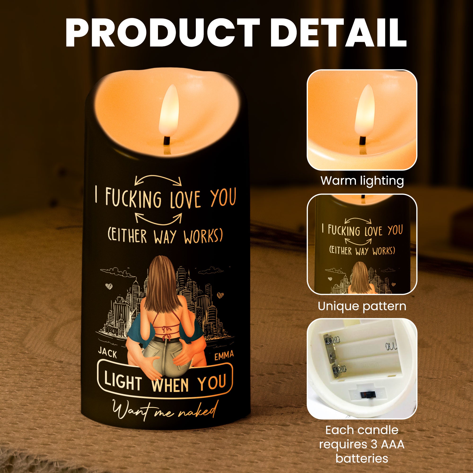Led Candle F*ck Love You Light When You Want Me Naked - Personalized LED Candle