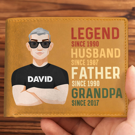 Legend Husband Daddy Grandpa Custom Title - Personalized Leather Wallet