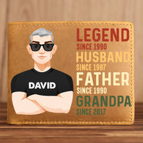 Legend Husband Daddy Grandpa Custom Title - Personalized Leather Wallet