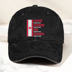 Legend, Husband, Dad And Grandpa - Canada Flag Version - Personalized Distressed Denim Cap